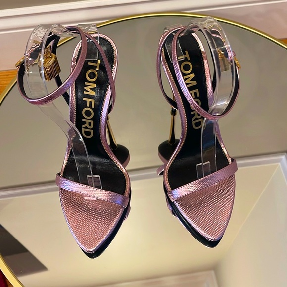 Tom Ford Padlock 105 Lock Pink Leather Heeled Sandals Sz 40 - Picture 10 of 17